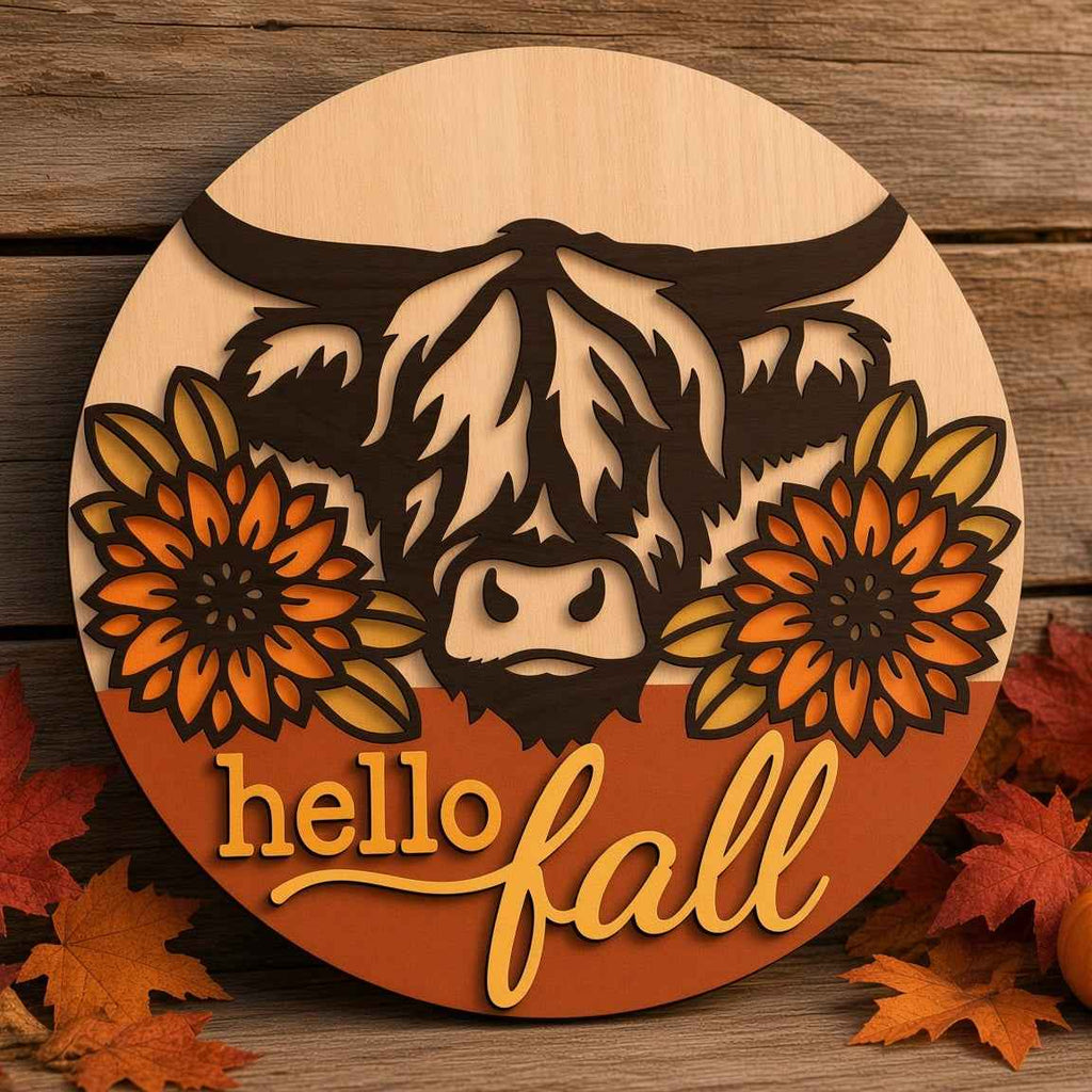 Unfinished Multi-Layer Highland Cow DIY Wood Craft Project – Premium 12" Round