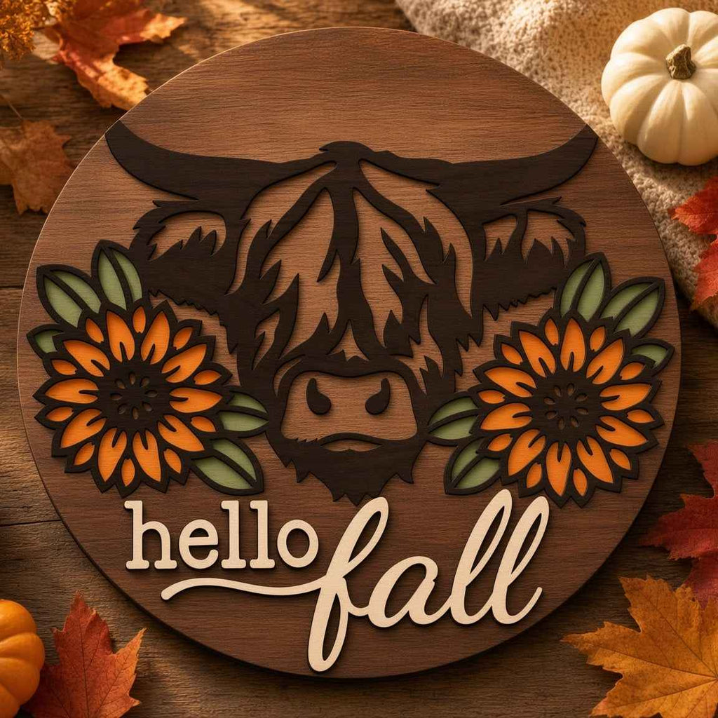 Unfinished Multi-Layer Highland Cow DIY Wood Craft Project – Premium 12" Round