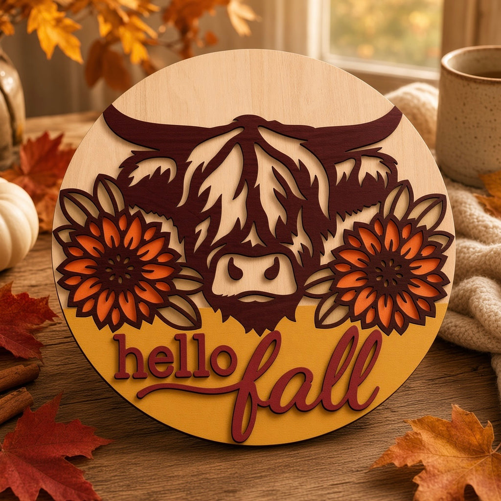 Unfinished Multi-Layer Highland Cow DIY Wood Craft Project – Premium 12" Round