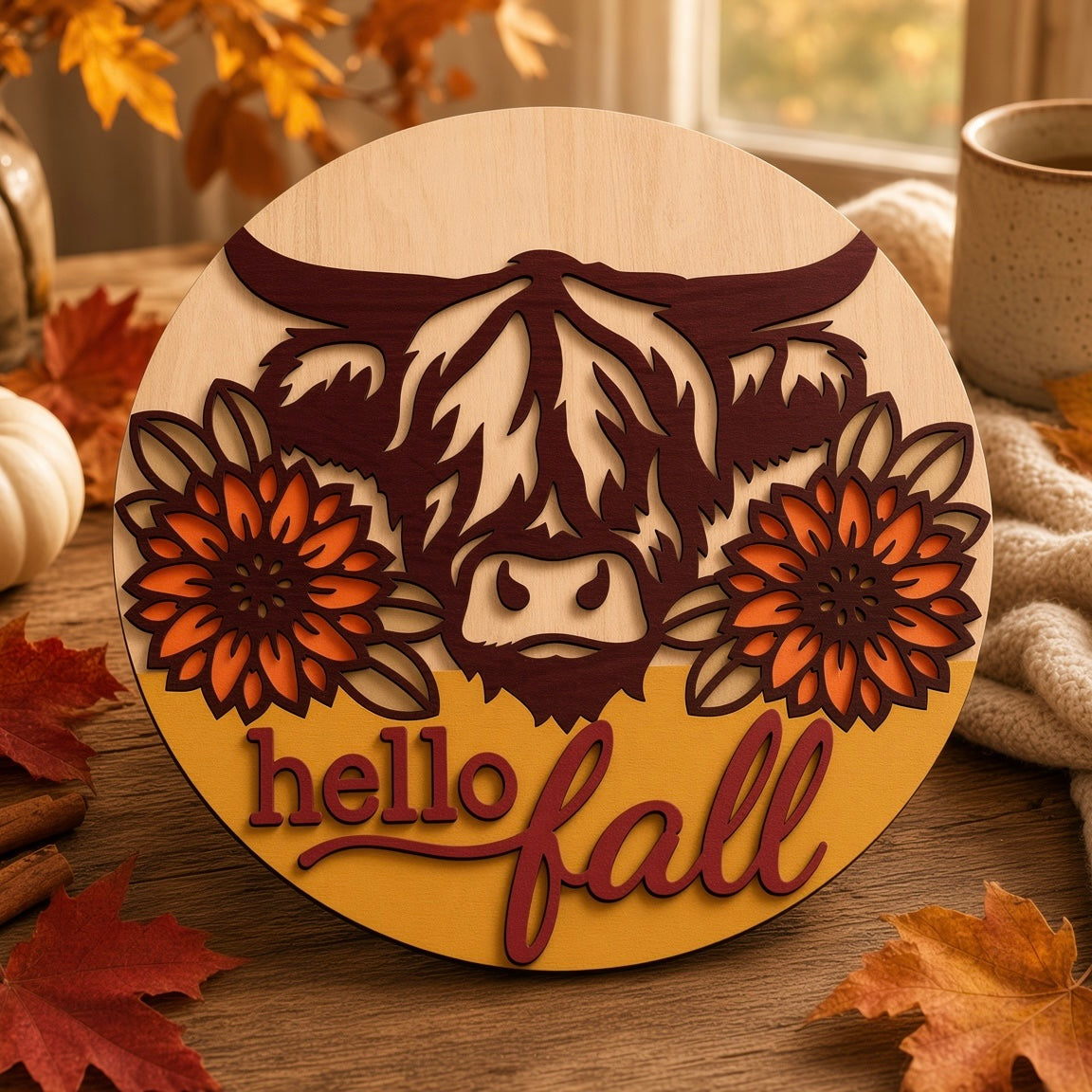 Unfinished Multi-Layer Highland Cow DIY Wood Craft Project – Premium 12" Round