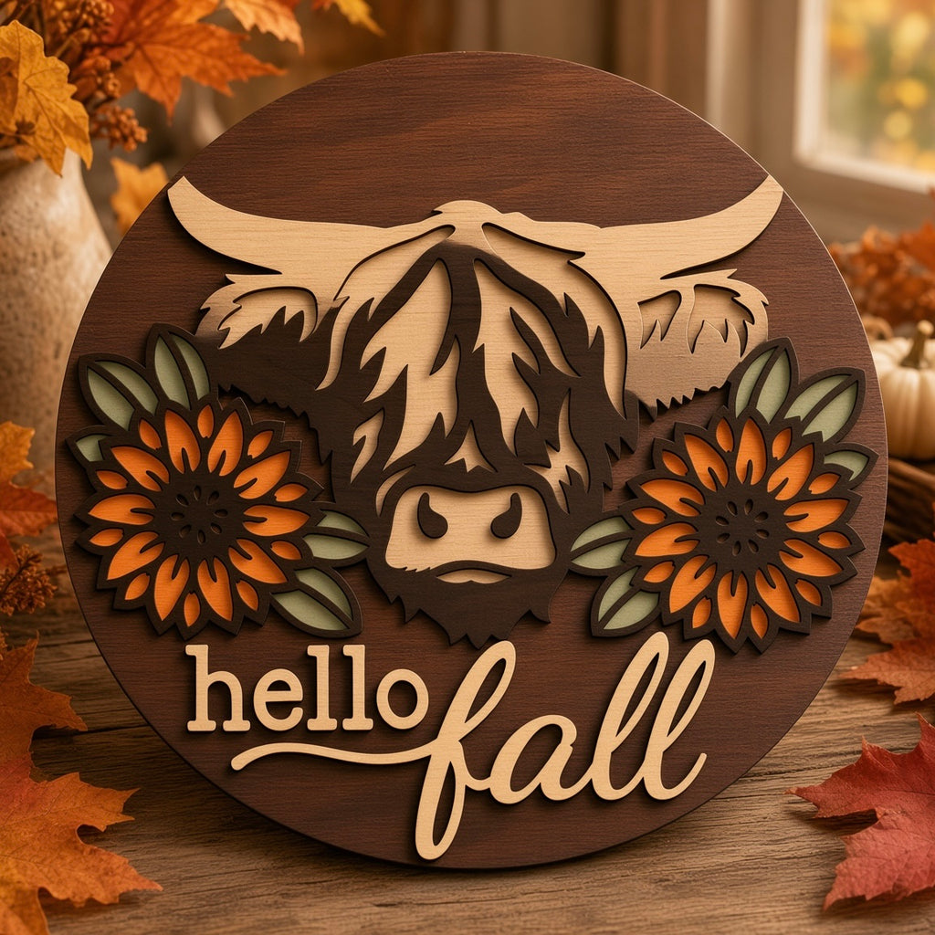 Unfinished Multi-Layer Highland Cow DIY Wood Craft Project – Premium 12" Round