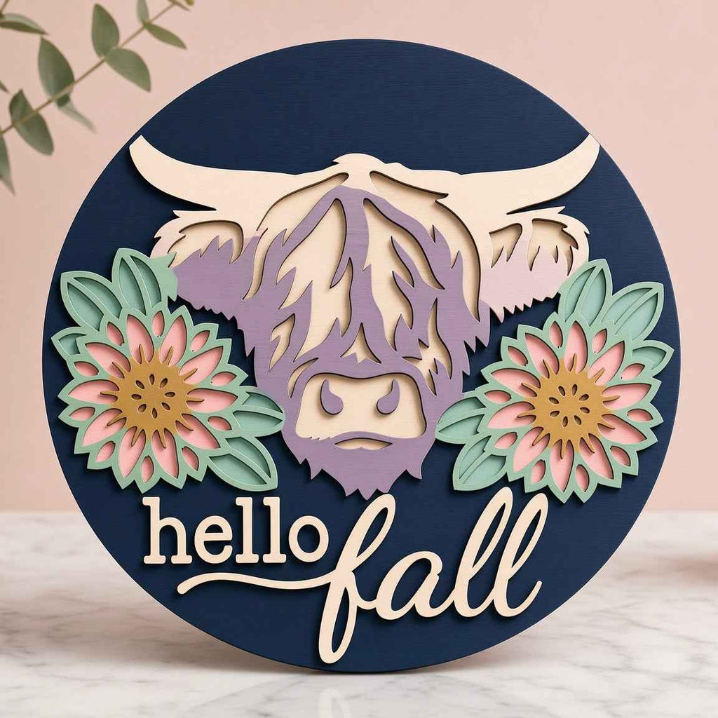 Unfinished Multi-Layer Highland Cow DIY Wood Craft Project – Premium 12" Round