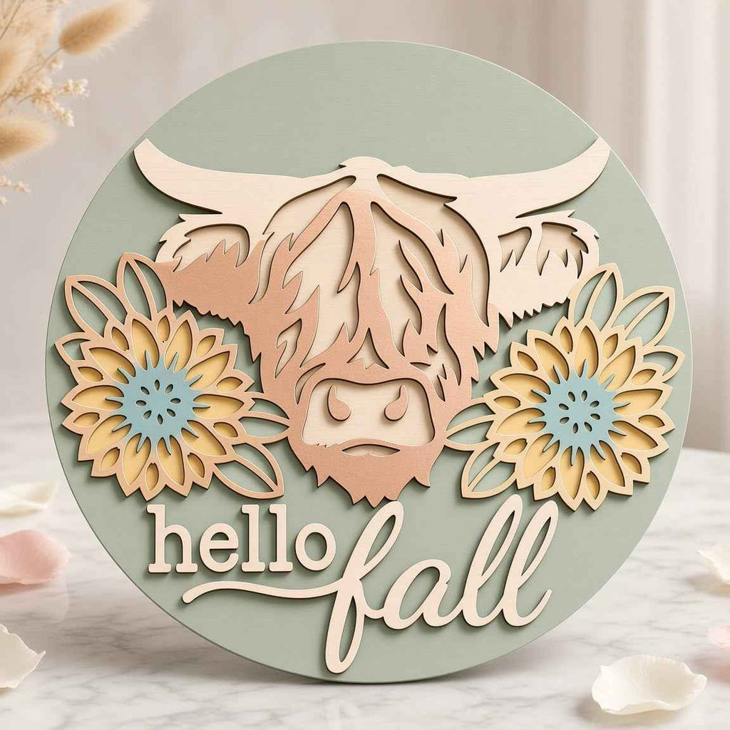 Unfinished Multi-Layer Highland Cow DIY Wood Craft Project – Premium 12" Round