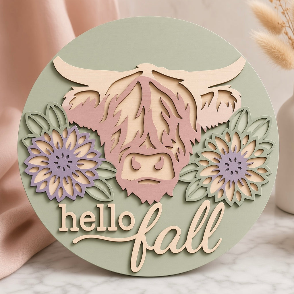 Unfinished Multi-Layer Highland Cow DIY Wood Craft Project – Premium 12" Round