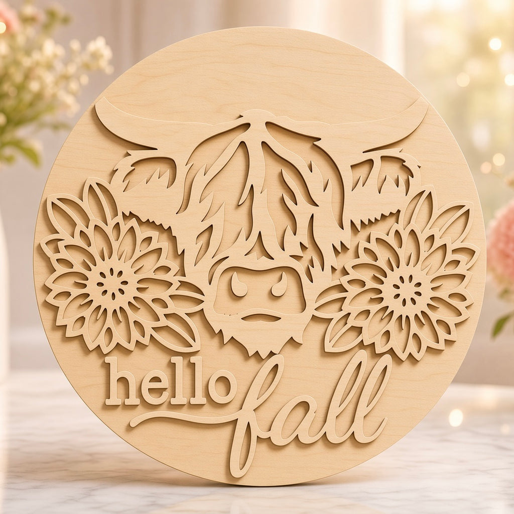 Unfinished Multi-Layer Highland Cow DIY Wood Craft Project – Premium 12" Round
