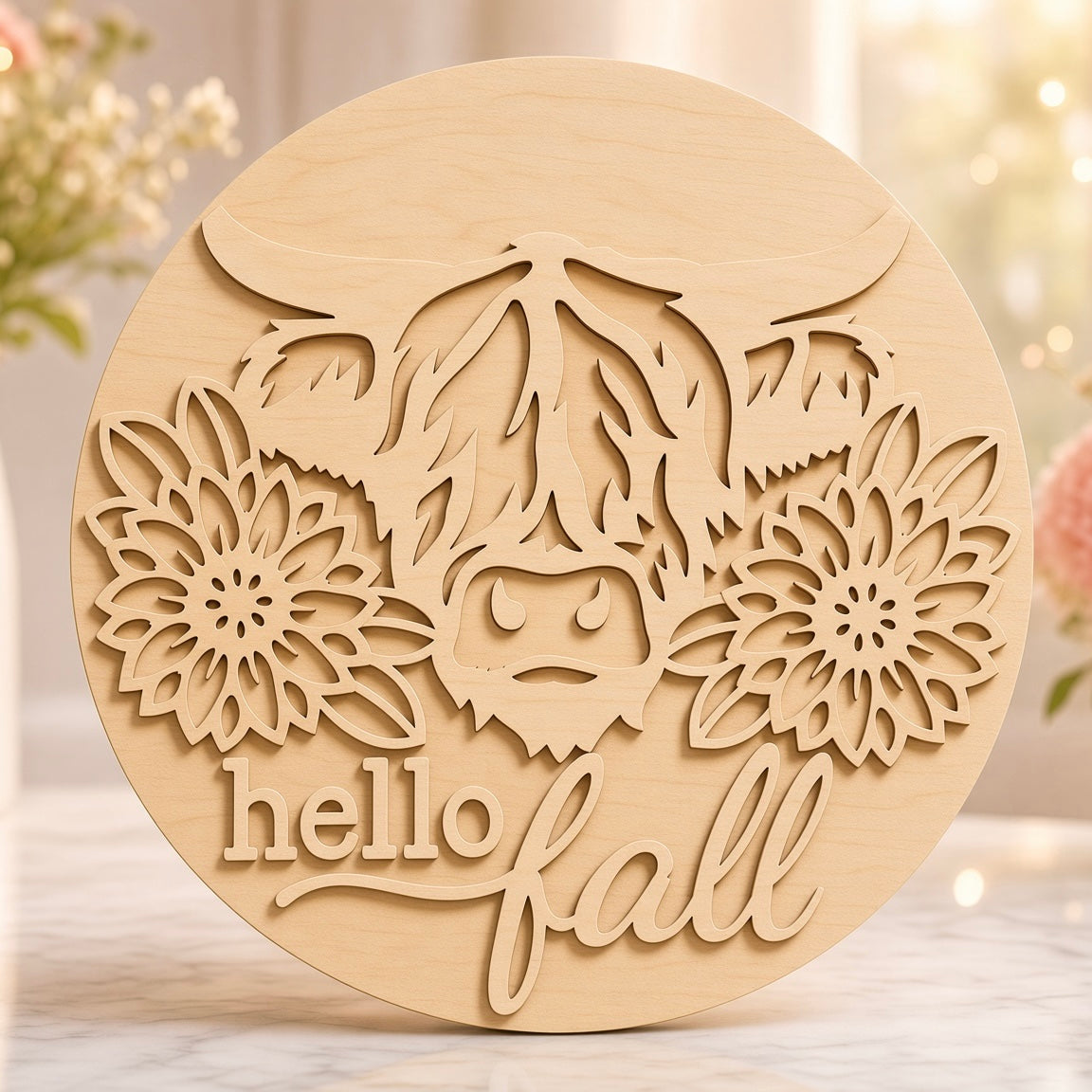 Unfinished Multi-Layer Highland Cow DIY Wood Craft Project – Premium 12" Round
