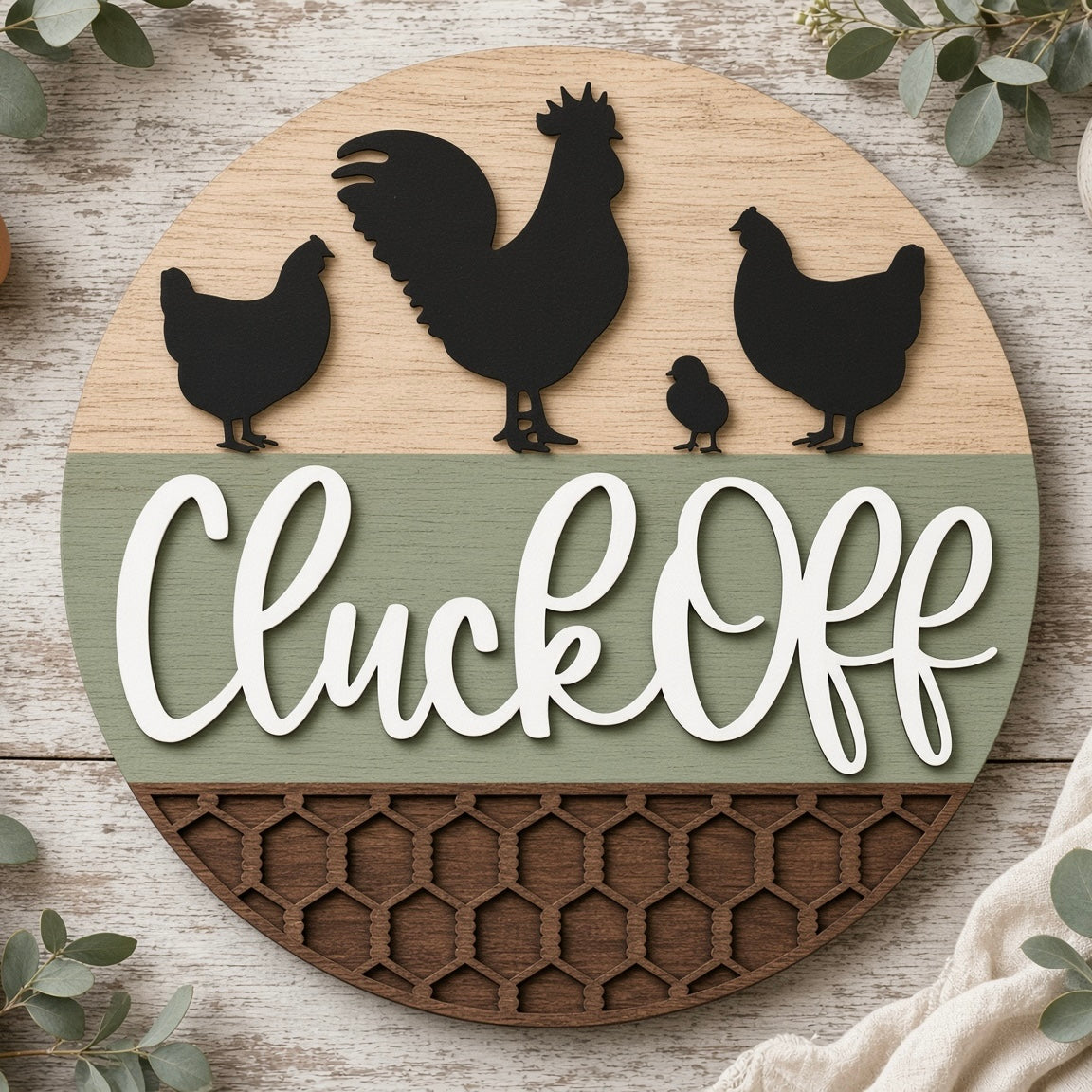 Unfinished Cheeky Chickens "Cluck Off" DIY Wood Project Hanger