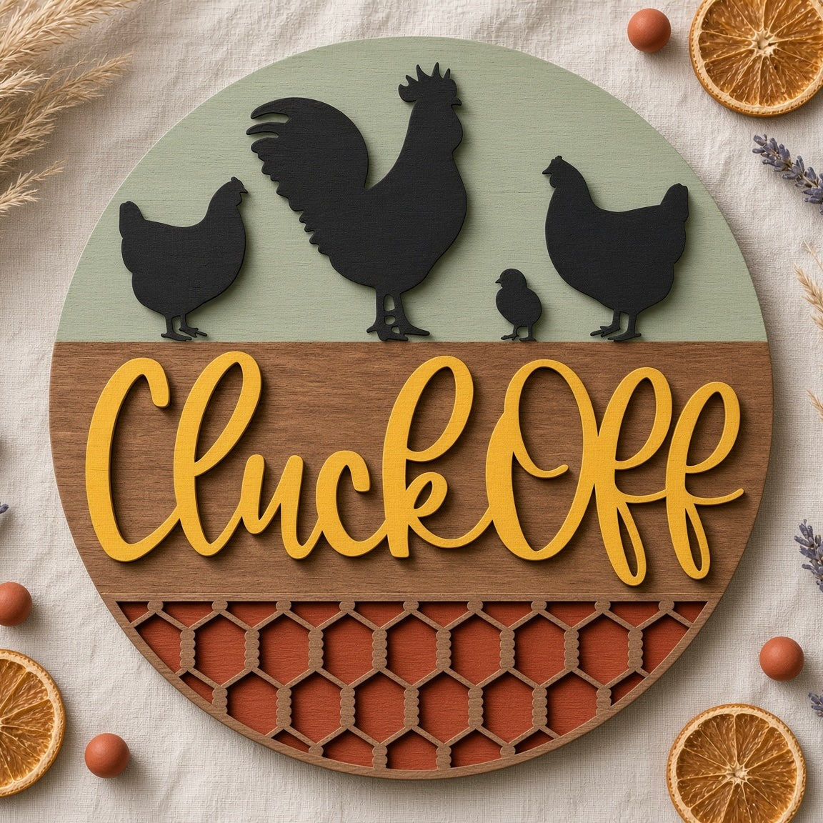 Unfinished Cheeky Chickens "Cluck Off" DIY Wood Project Hanger