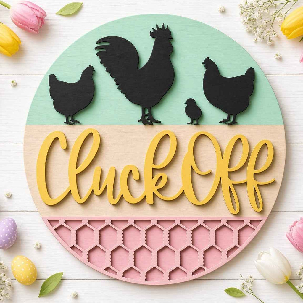 Unfinished Cheeky Chickens "Cluck Off" DIY Wood Project Hanger