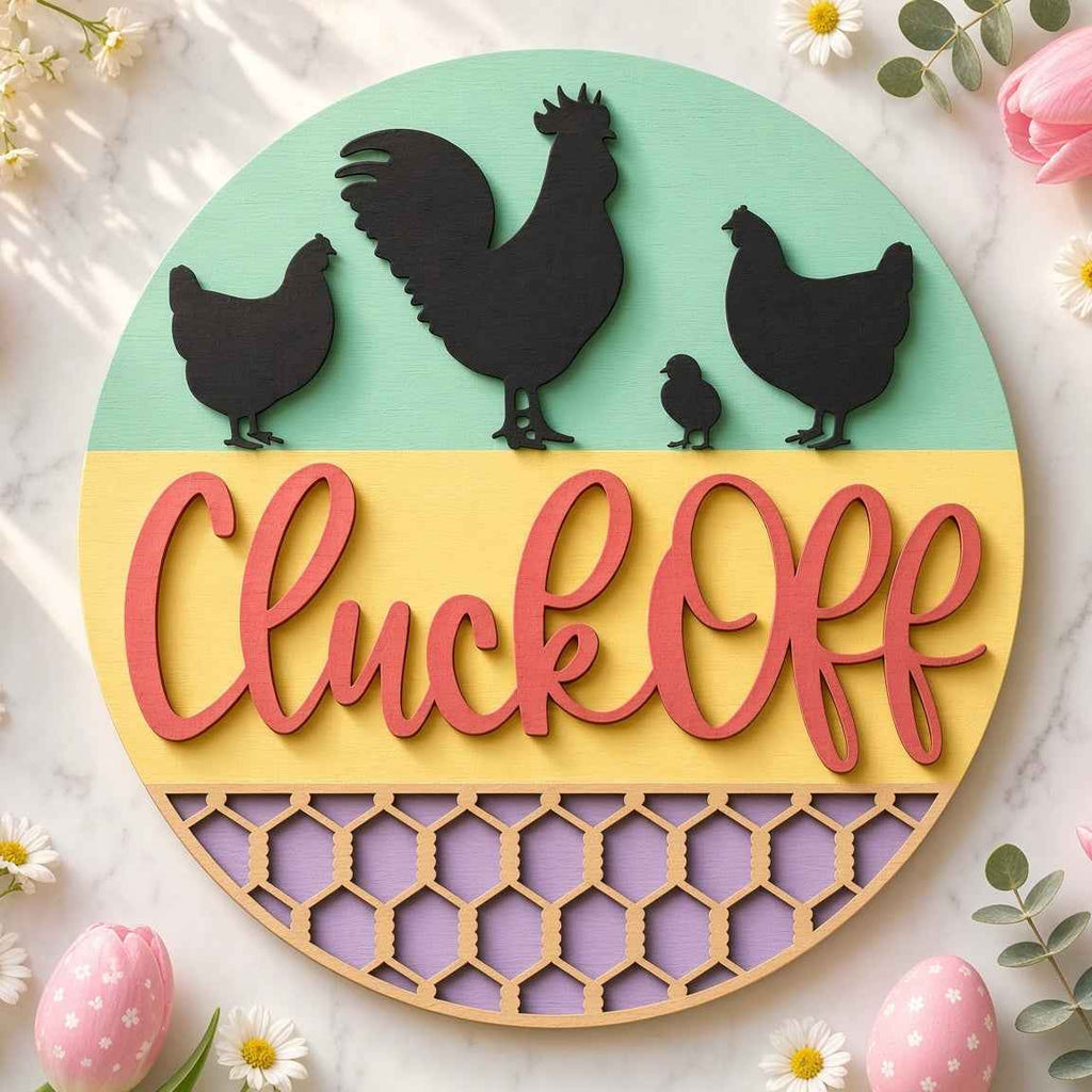 Unfinished Cheeky Chickens "Cluck Off" DIY Wood Project Hanger