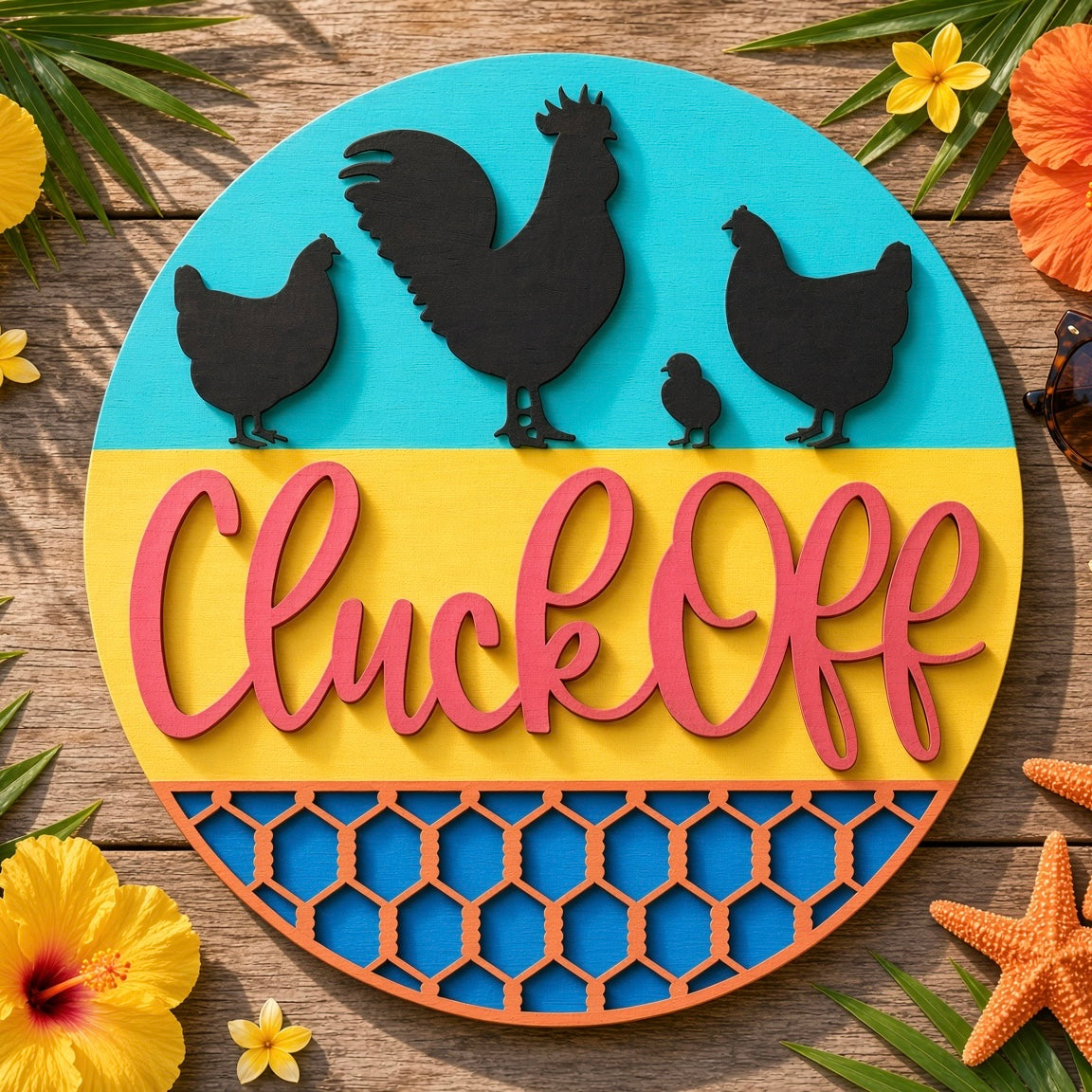Unfinished Cheeky Chickens "Cluck Off" DIY Wood Project Hanger