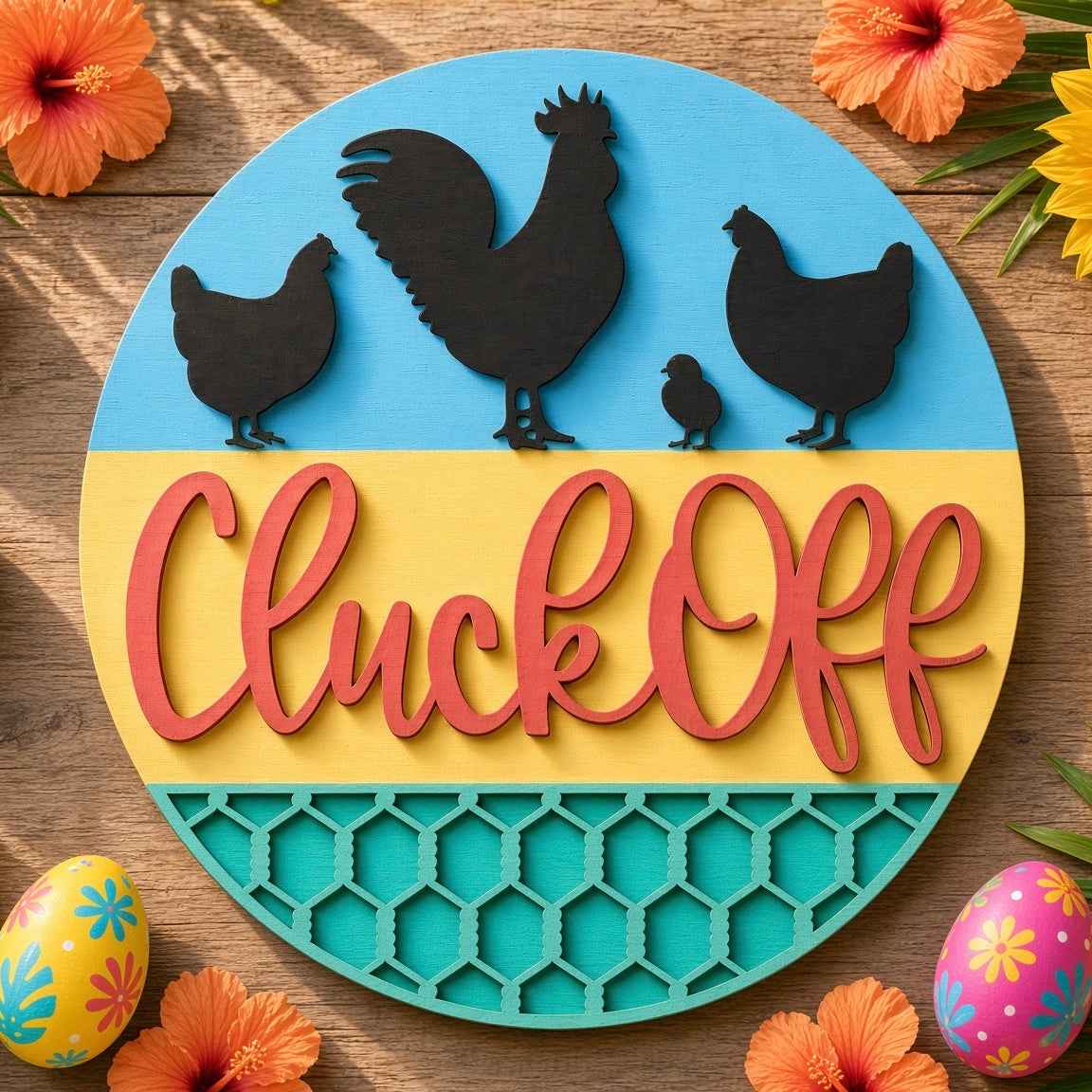 Unfinished Cheeky Chickens "Cluck Off" DIY Wood Project Hanger