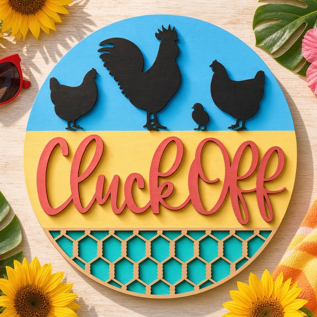 Unfinished Cheeky Chickens "Cluck Off" DIY Wood Project Hanger